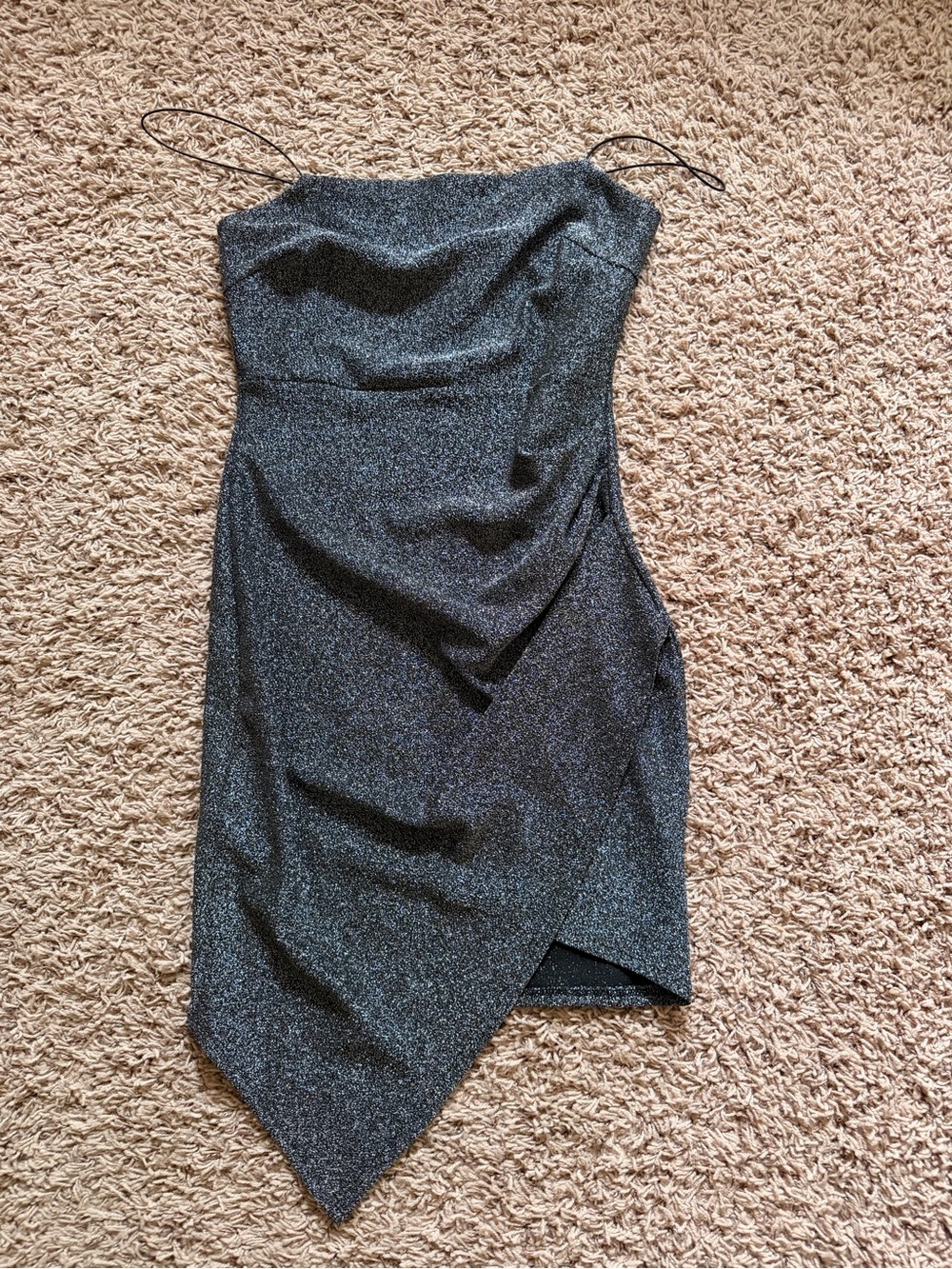 Windsor Silver-Black Asymmetrical Slip Dress